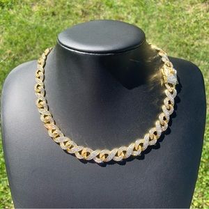 14k Gold Plated 13mm Cuban Infinity Link Chain 18” 20” Iced Out Premium Choker